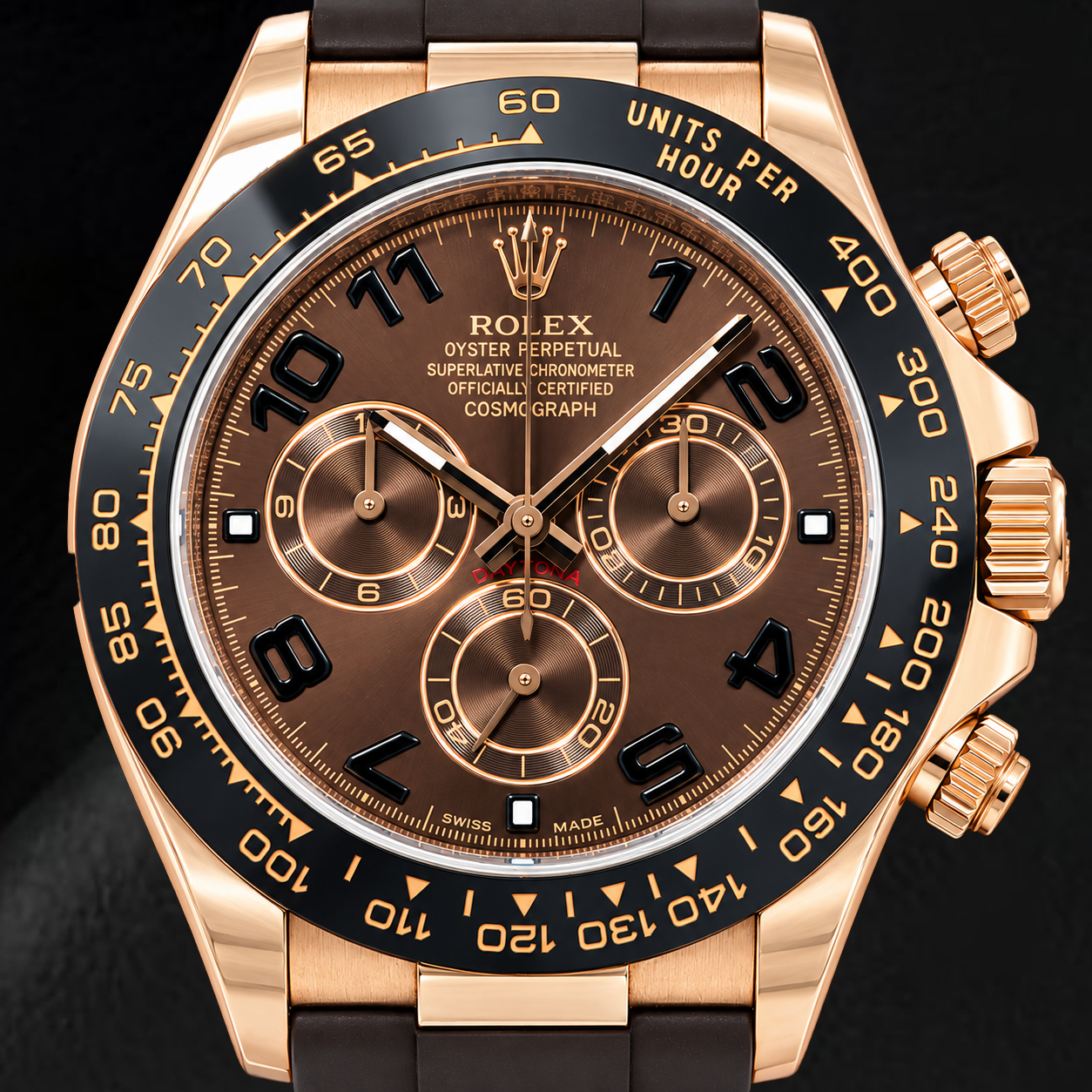 Orologio Rolex Cosmograph Daytona 116515LN 40 mm Quadrante Cioccolato con Numeri Arabi Cinturino in Caucciù Marrone