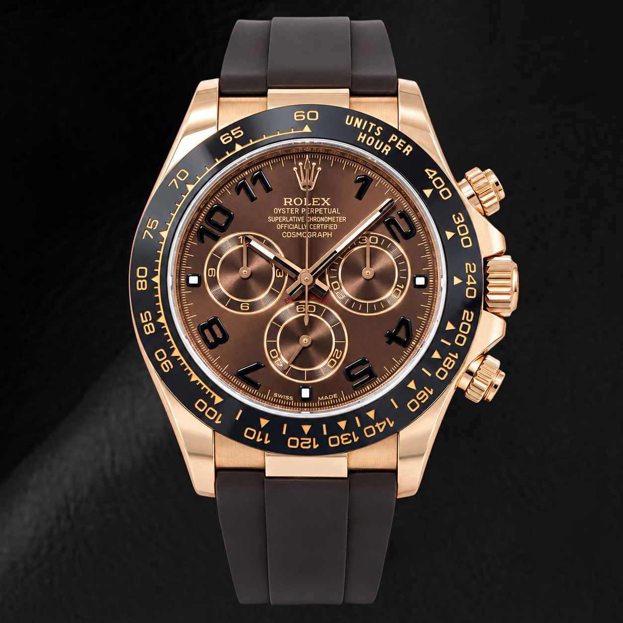 Orologio Rolex Cosmograph Daytona 116515LN 40 mm Quadrante Cioccolato con Numeri Arabi Cinturino in Caucciù Marrone