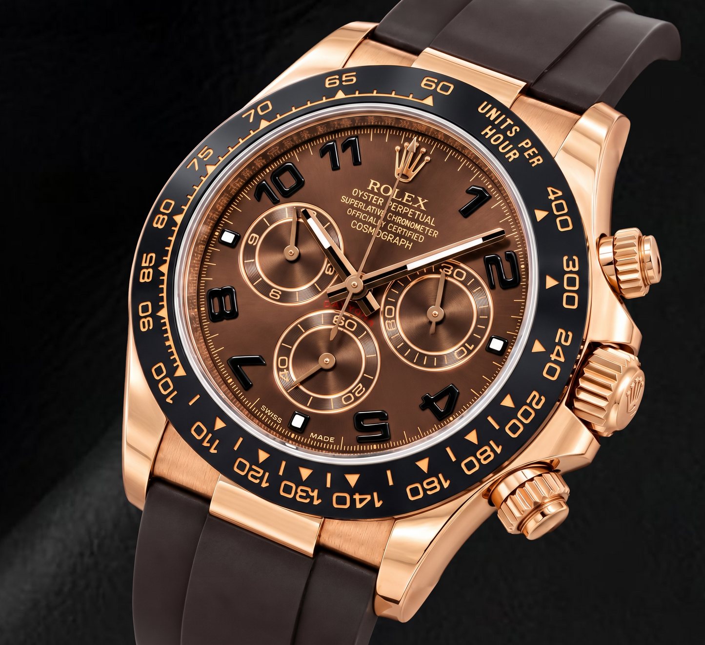 Orologio Rolex Cosmograph Daytona 116515LN 40 mm Quadrante Cioccolato con Numeri Arabi Cinturino in Caucciù Marrone