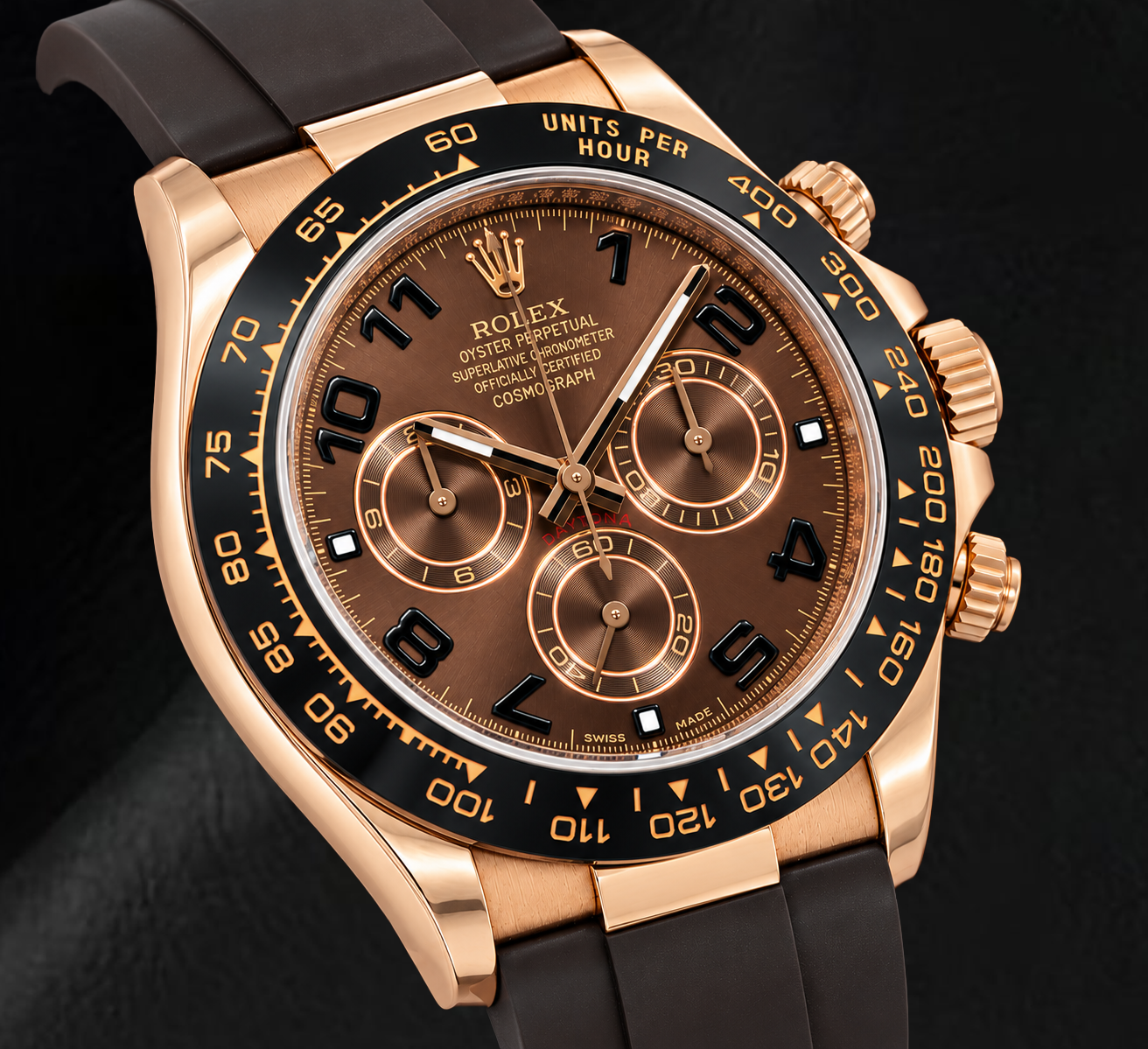 Orologio Rolex Cosmograph Daytona 116515LN 40 mm Quadrante Cioccolato con Numeri Arabi Cinturino in Caucciù Marrone