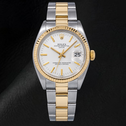 Orologio Rolex Date 1500 34 mm Bicolore con Quadrante Bianco con Indici a Bastone