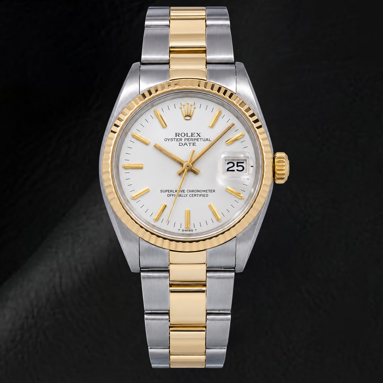 Orologio Rolex Date 1500 34 mm Bicolore con Quadrante Bianco con Indici a Bastone