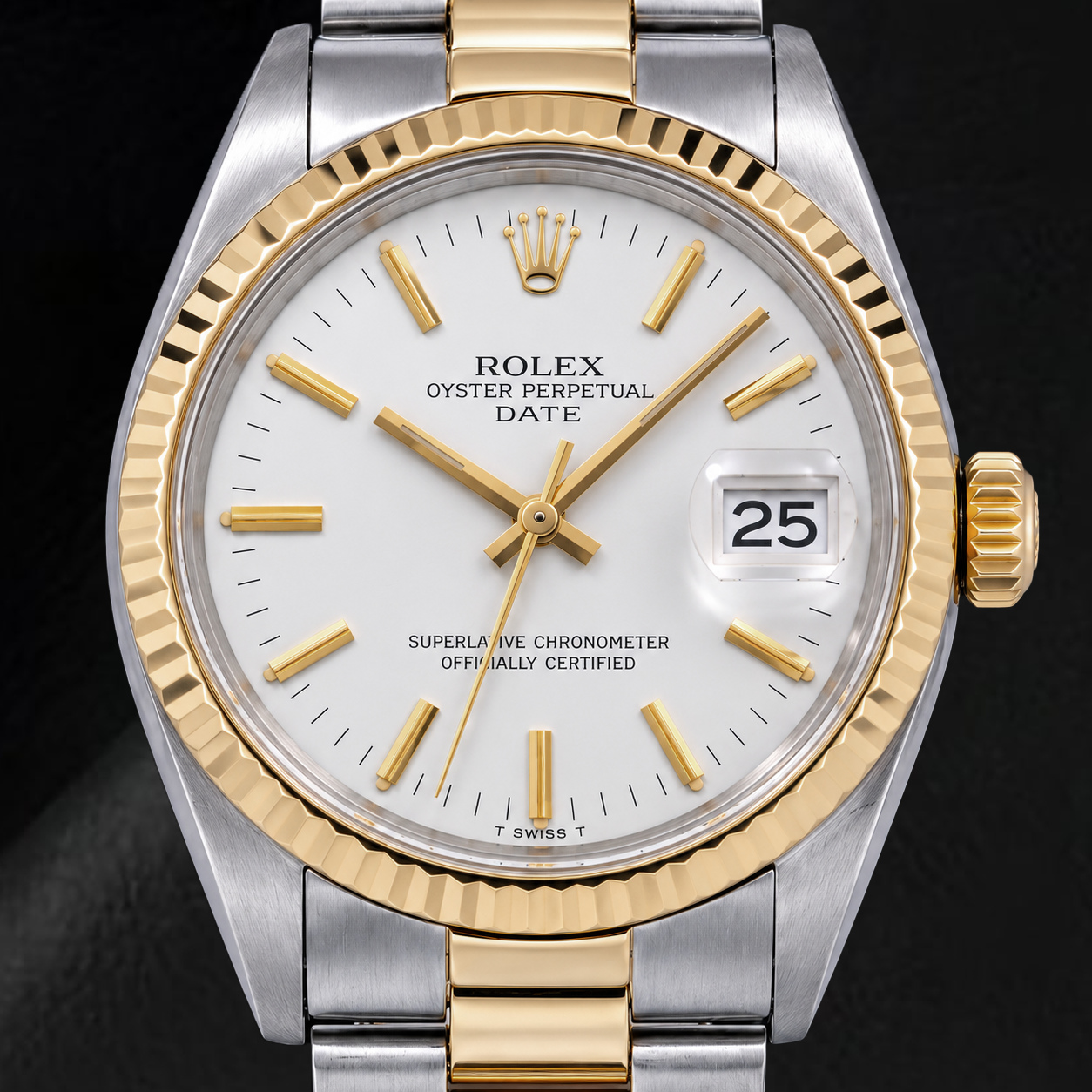 Orologio Rolex Date 1500 34 mm Bicolore con Quadrante Bianco con Indici a Bastone