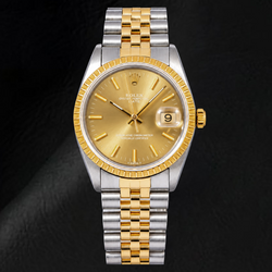 Orologio Rolex Date 1502 34 mm Bicolore con Quadrante Champagne con Indici a Bastone