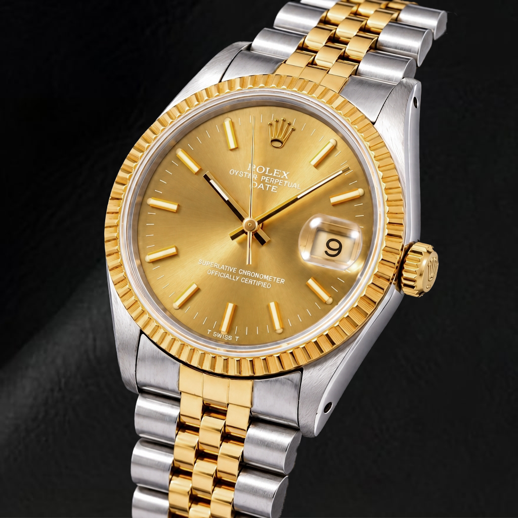 Orologio Rolex Date 1502 34 mm Bicolore con Quadrante Champagne con Indici a Bastone