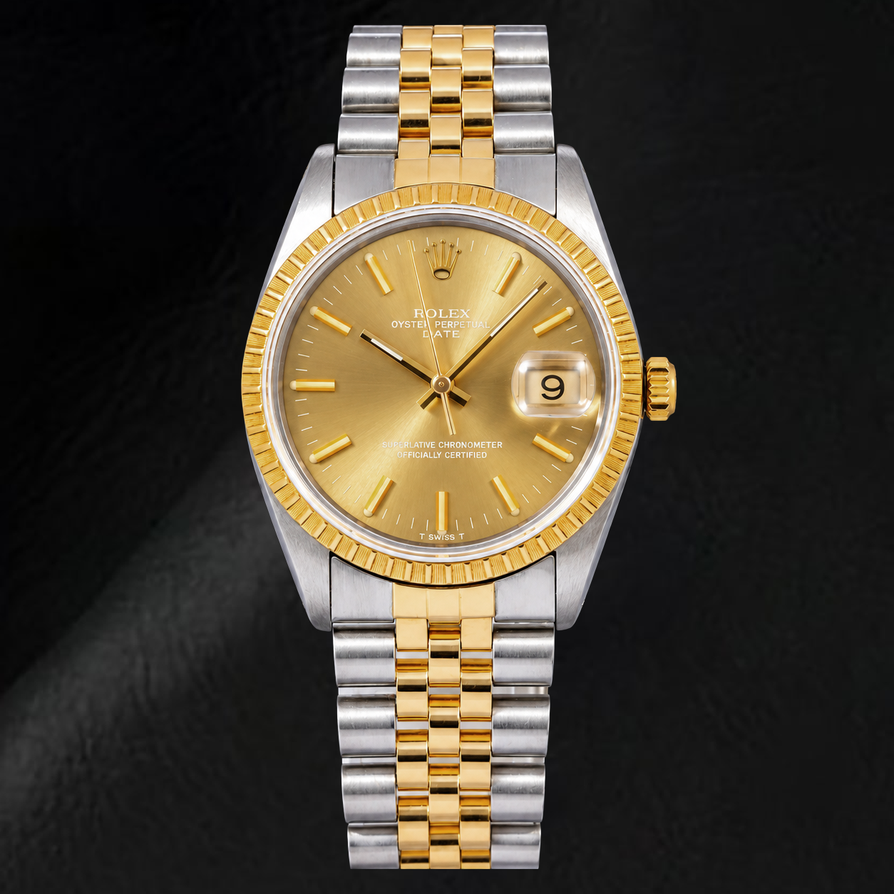 Orologio Rolex Date 1502 34 mm Bicolore con Quadrante Champagne con Indici a Bastone