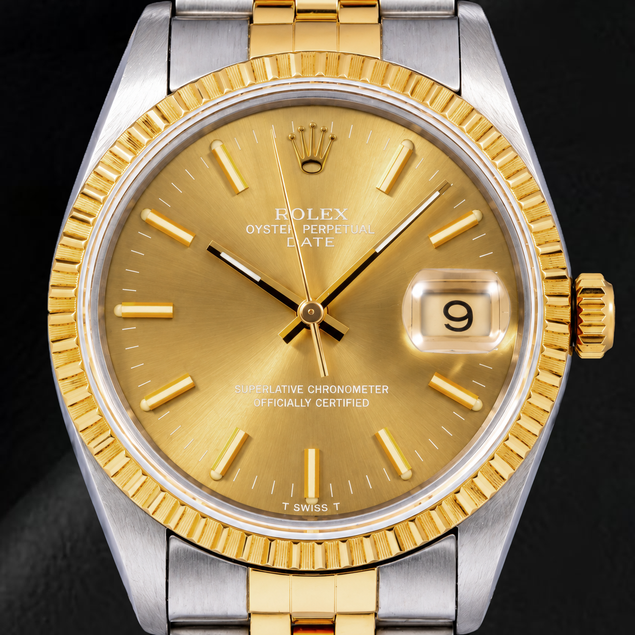 Orologio Rolex Date 1502 34 mm Bicolore con Quadrante Champagne con Indici a Bastone