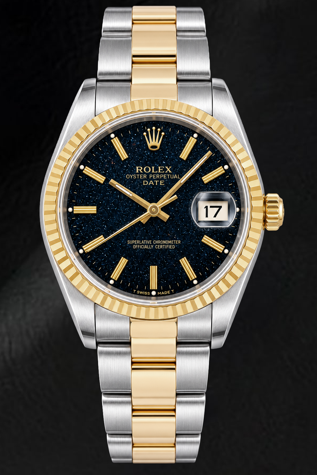 Orologio Rolex Date 15053 34 mm Bicolore con Quadrante Nero con Indici a Bastone