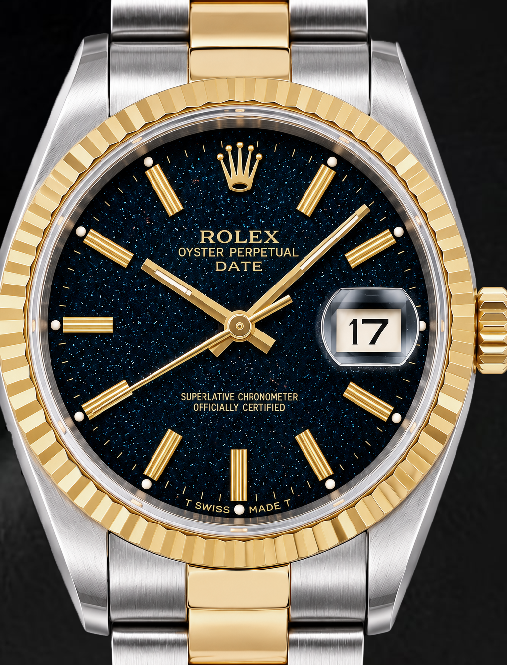 Orologio Rolex Date 15053 34 mm Bicolore con Quadrante Nero con Indici a Bastone