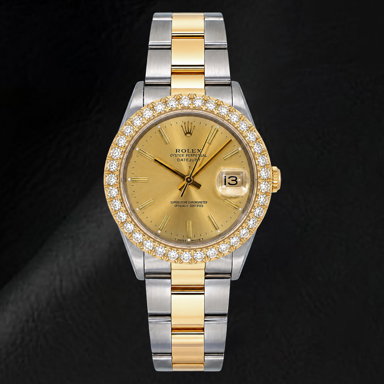 Rolex Date 15053 34 mm Orologio Bicolore con Quadrante Champagne con Indici a Bastone