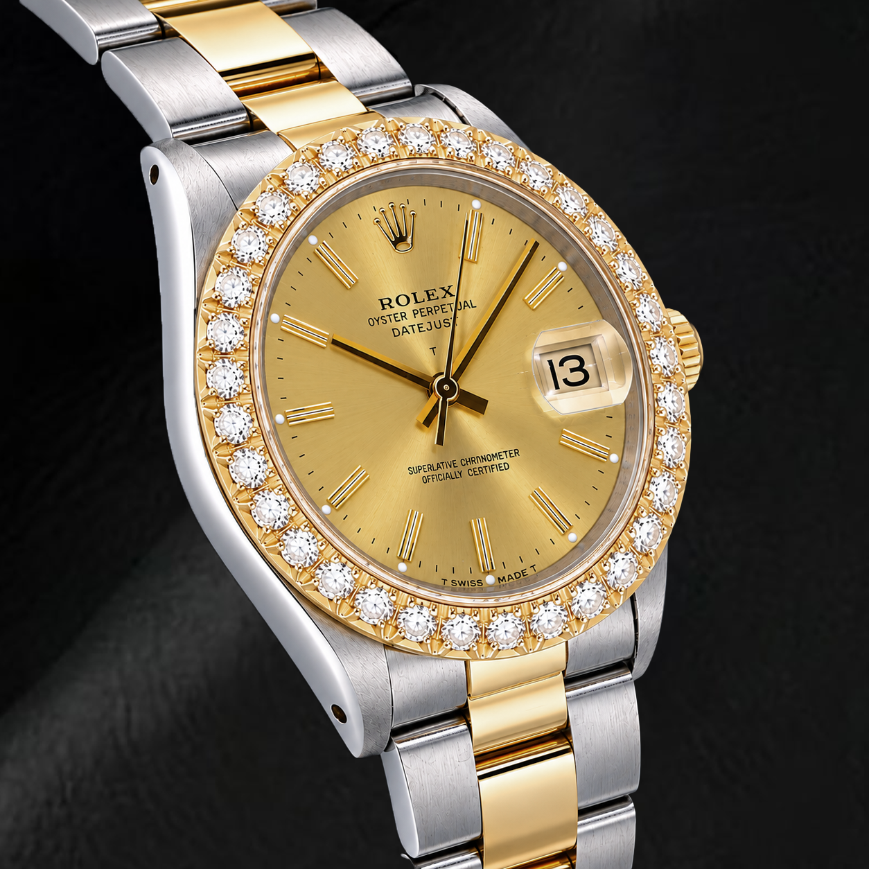 Rolex Date 15053 34 mm Orologio Bicolore con Quadrante Champagne con Indici a Bastone