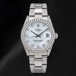 Rolex Date 15200 Orologio 34 mm in Acciaio Inossidabile con Quadrante con Diamanti in Madreperla Bianca