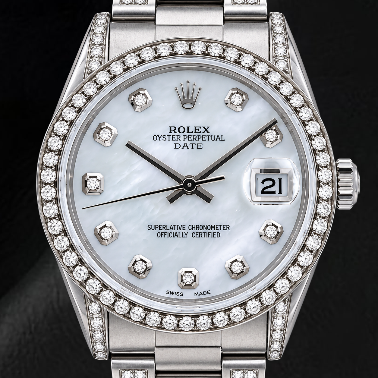 Rolex Date 15200 Orologio 34 mm in Acciaio Inossidabile con Quadrante con Diamanti in Madreperla Bianca