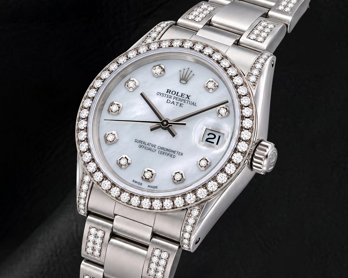 Rolex Date 15200 Orologio 34 mm in Acciaio Inossidabile con Quadrante con Diamanti in Madreperla Bianca