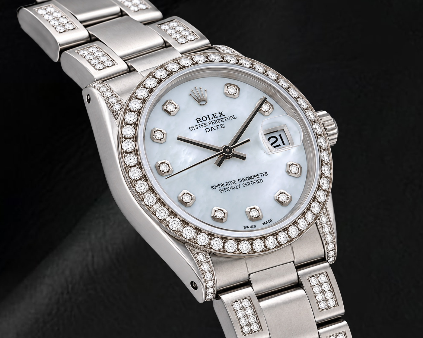Rolex Date 15200 Orologio 34 mm in Acciaio Inossidabile con Quadrante con Diamanti in Madreperla Bianca