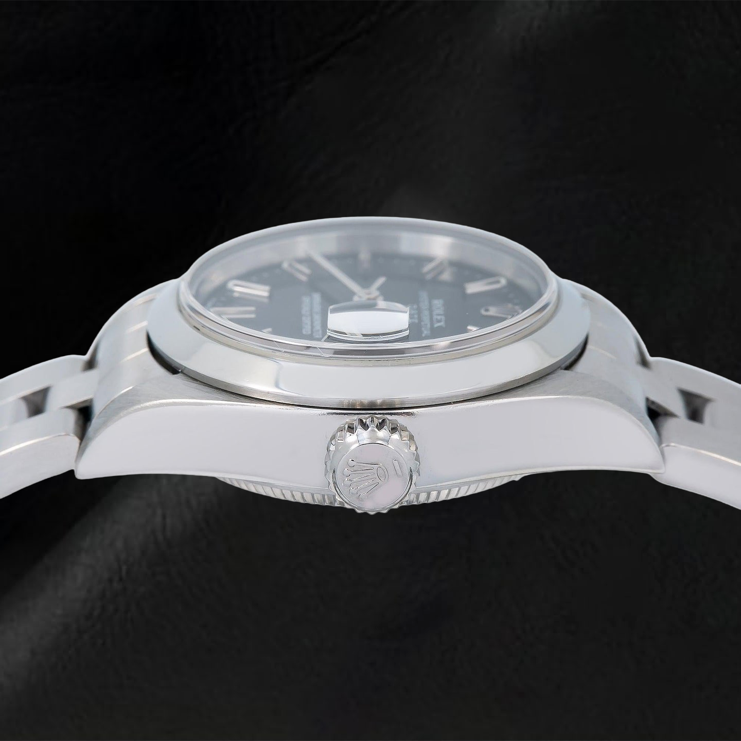 Orologio Rolex Date 6916 26 mm Quadrante Nero con Indici a Bastone Lunetta Liscia in Acciaio Inossidabile