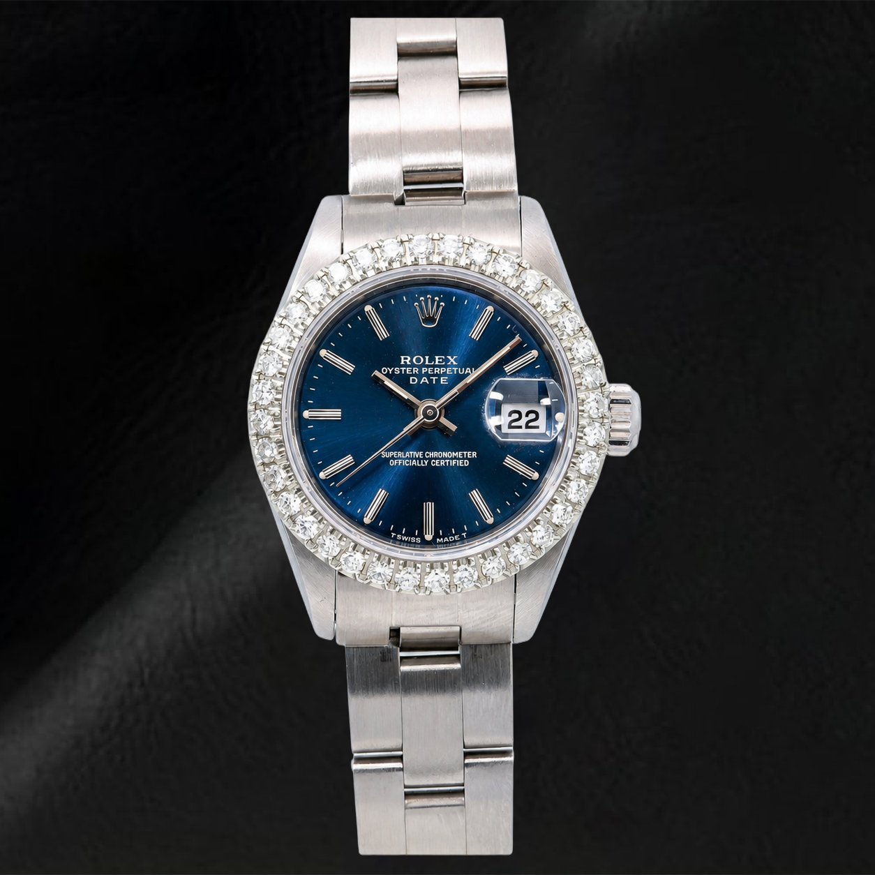 Orologio Rolex Date 6916 26 mm Quadrante Blu con Indici a Bastone in Acciaio Inossidabile con Bracciale Oyster