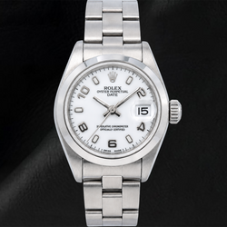 Orologio Rolex Date 6916 26 mm Quadrante Bianco con Numeri Arabi Lunetta Liscia in Acciaio Inossidabile