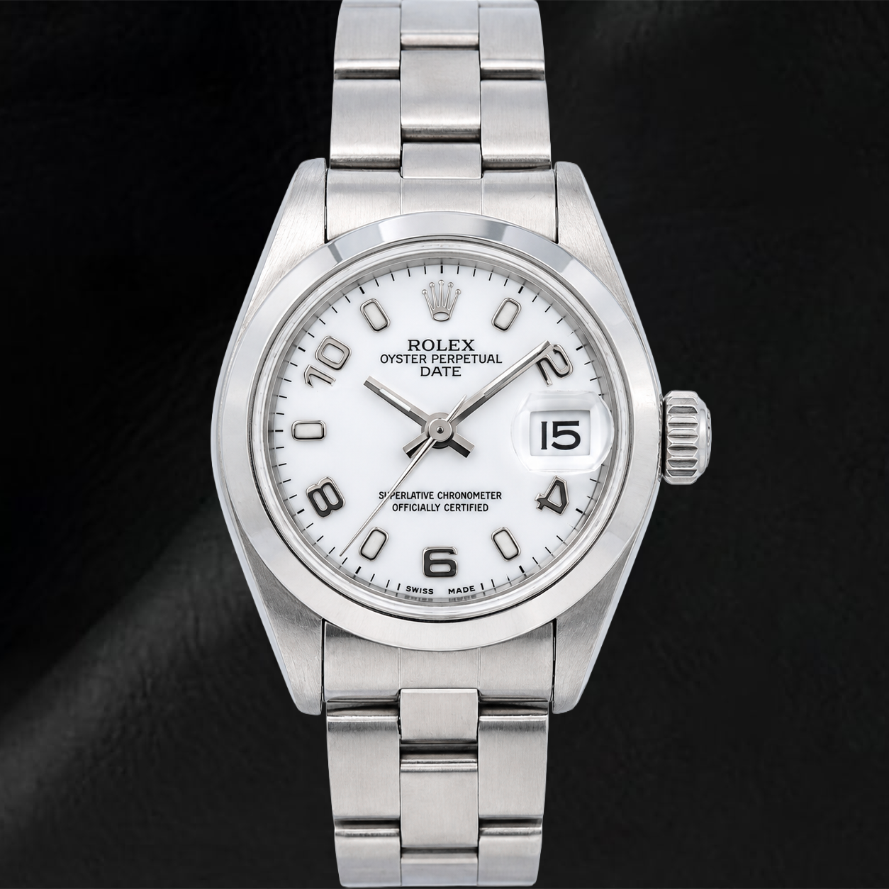 Orologio Rolex Date 6916 26 mm Quadrante Bianco con Numeri Arabi Lunetta Liscia in Acciaio Inossidabile