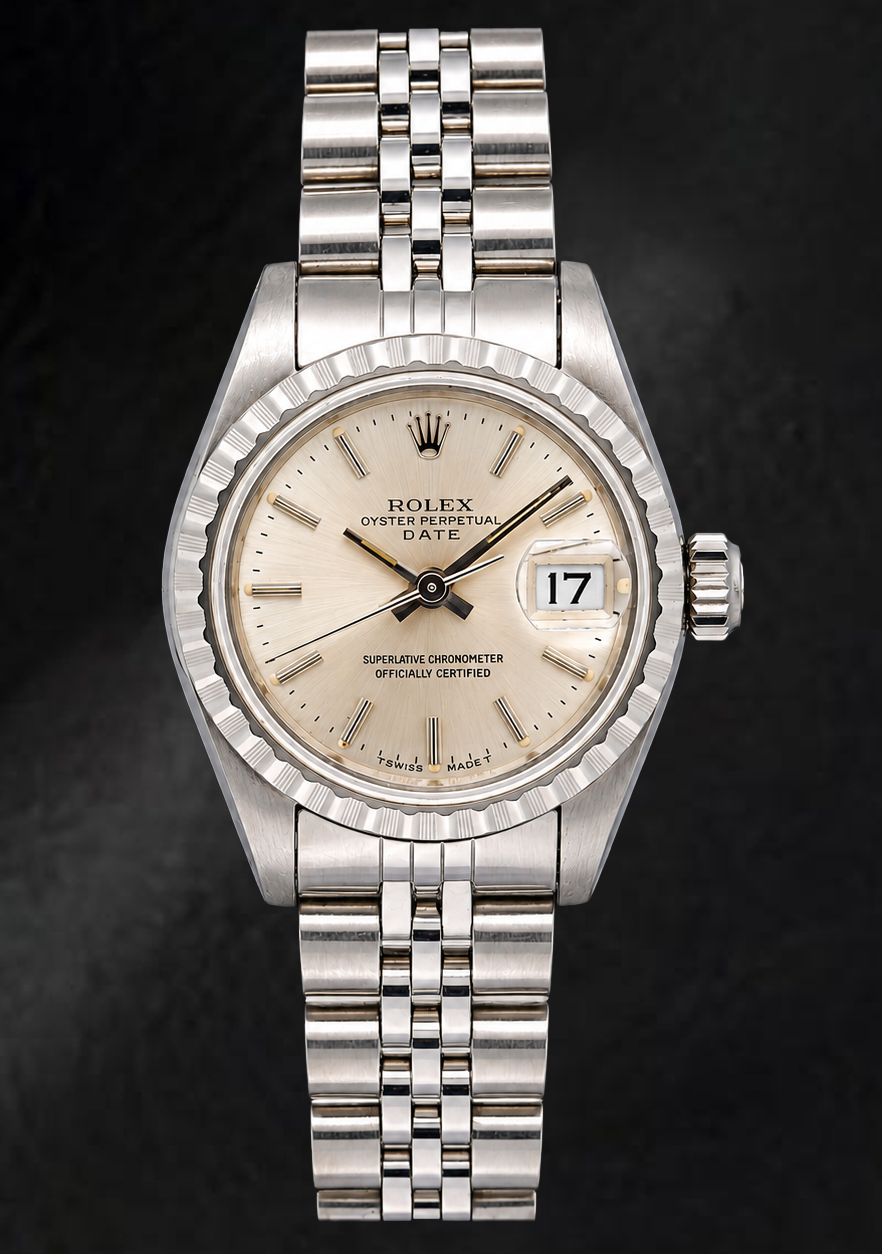 Orologio Rolex Date 6924 26 mm Quadrante Argentato Bracciale Jubilee in Acciaio Inossidabile