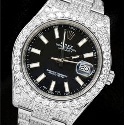 Rolex Date Just II 41 mm quadrante nero ghiacciato orologio da uomo con diamanti acciaio inossidabile