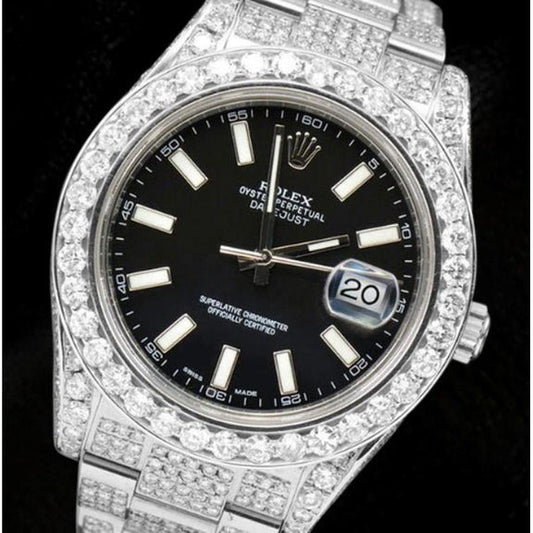 Rolex Date Just II 41 mm quadrante nero ghiacciato orologio da uomo