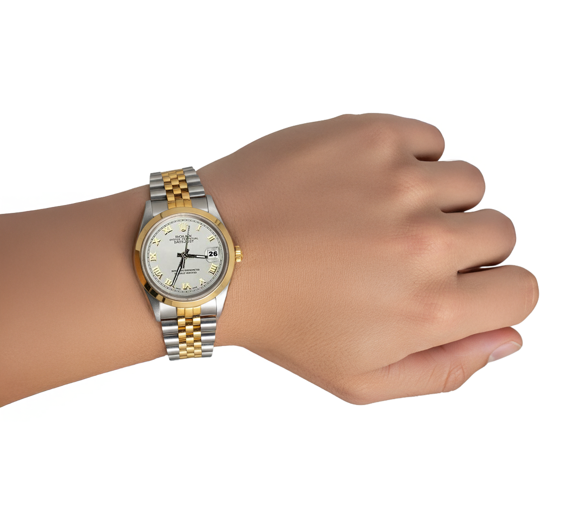 Rolex Date Just orologio Bracciale da donna Uomo Quadrante romano Lunetta dorata IMPOSTAZIONE RAPIDA