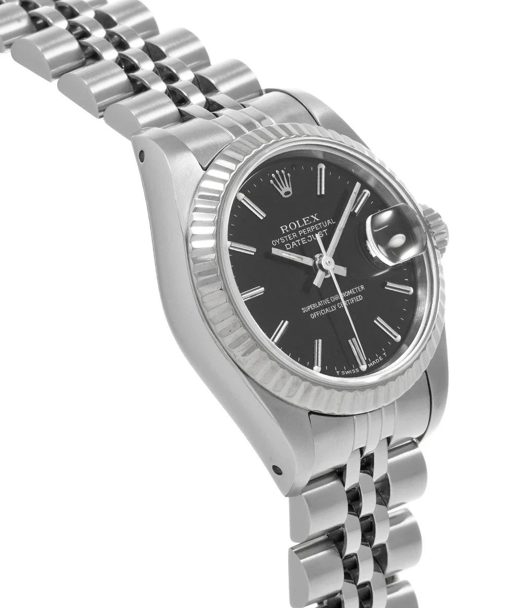 Rolex Date orologio acciaio inossidabile giubileo Bracciale quadrante nero con lunetta scanalata