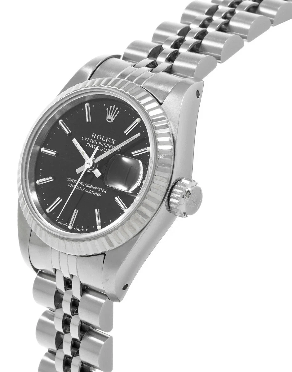 Rolex Date orologio acciaio inossidabile giubileo Bracciale quadrante nero con lunetta scanalata