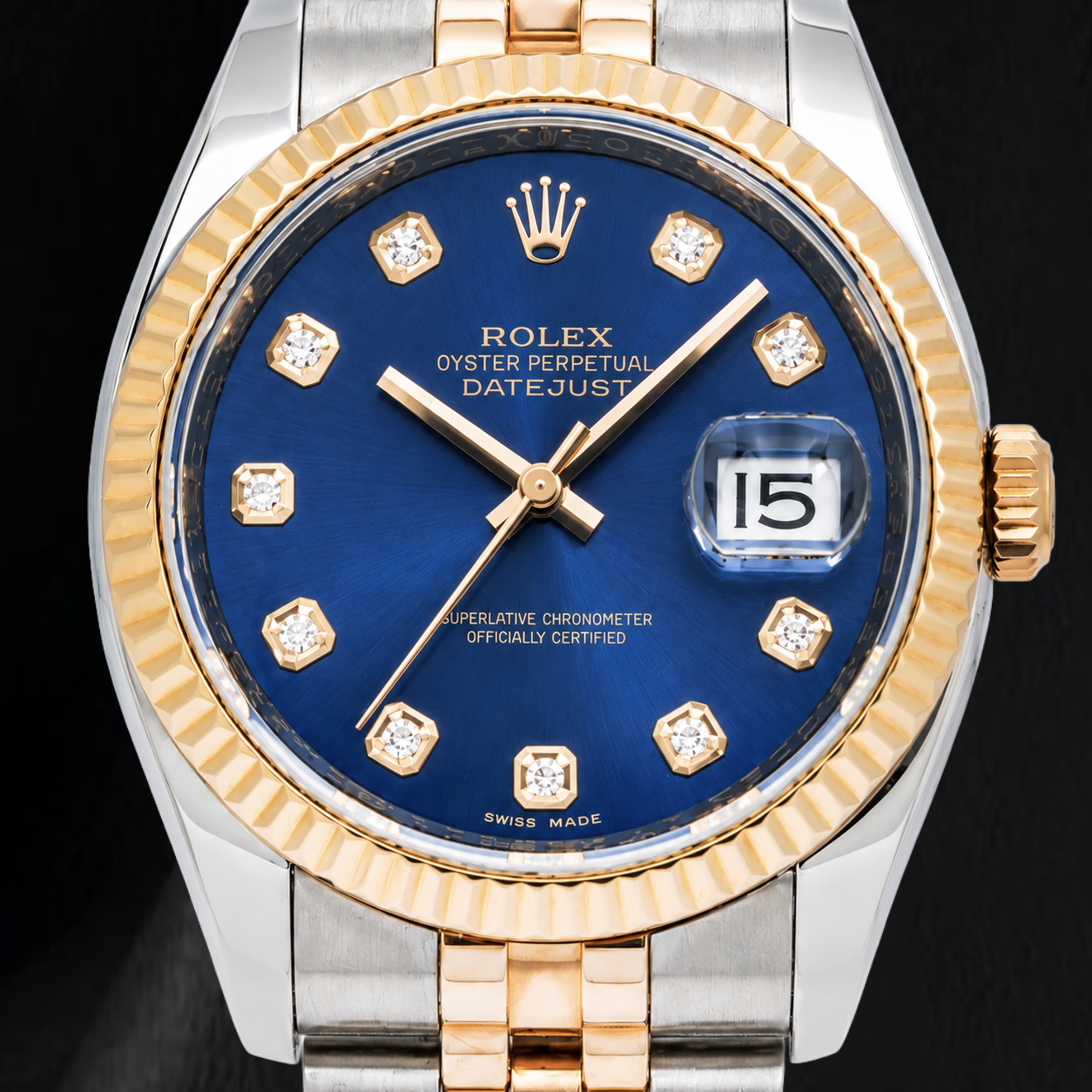 Rolex Datejust 116233 36 mm Orologio Bicolore Quadrante Blu con Diamanti