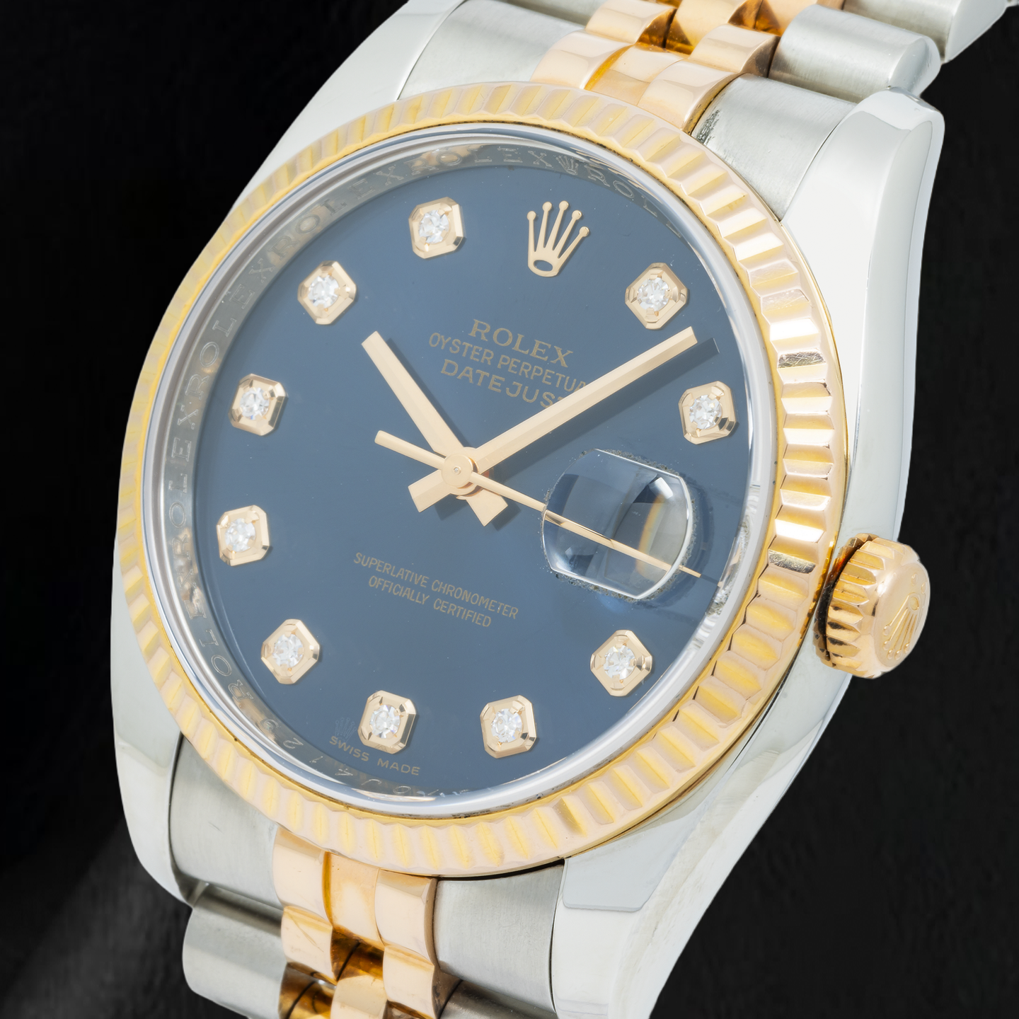 Rolex Datejust 116233 36 mm Orologio Bicolore Quadrante Blu con Diamanti