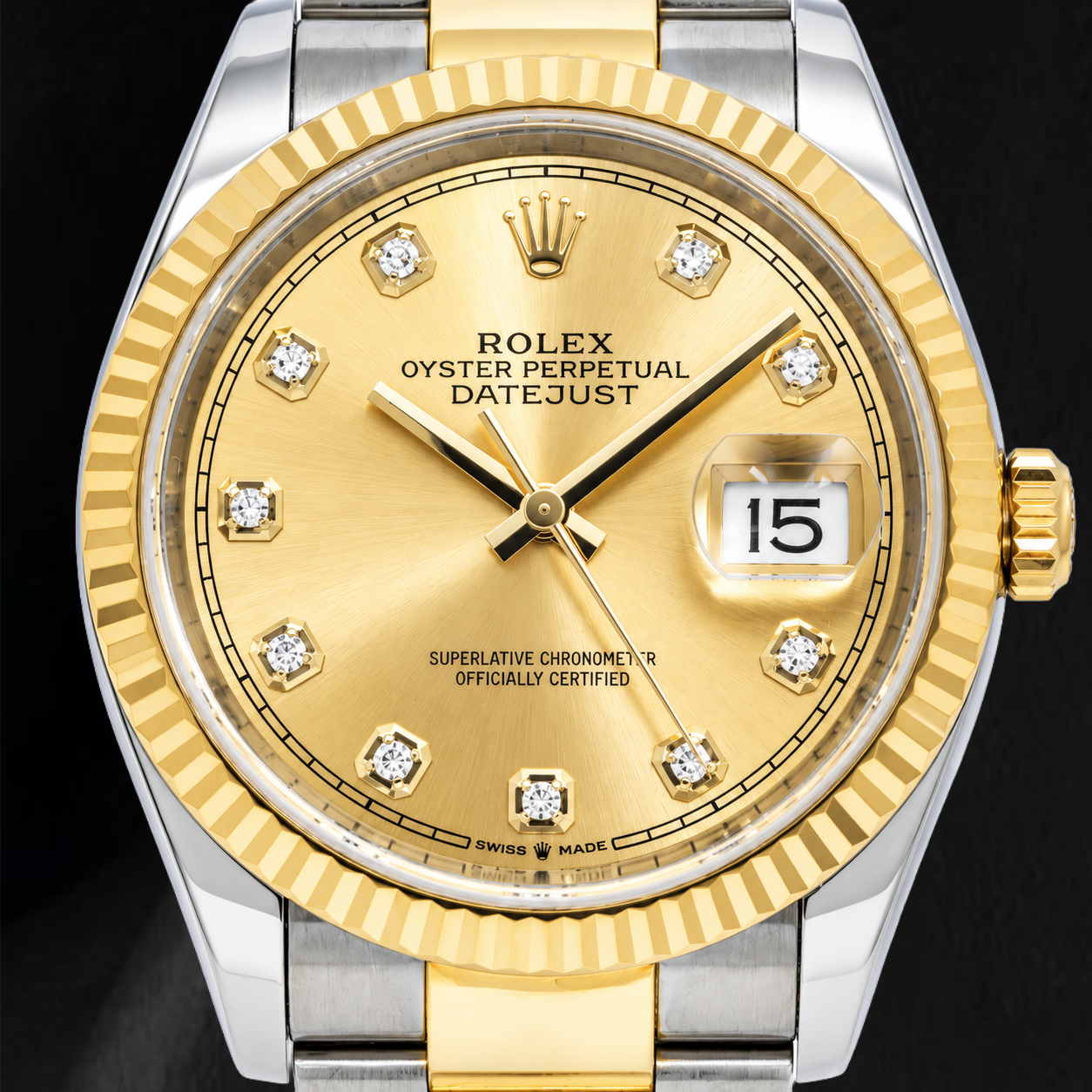 Rolex Datejust 116233 36 mm Orologio Bicolore Quadrante con Diamanti Champagne