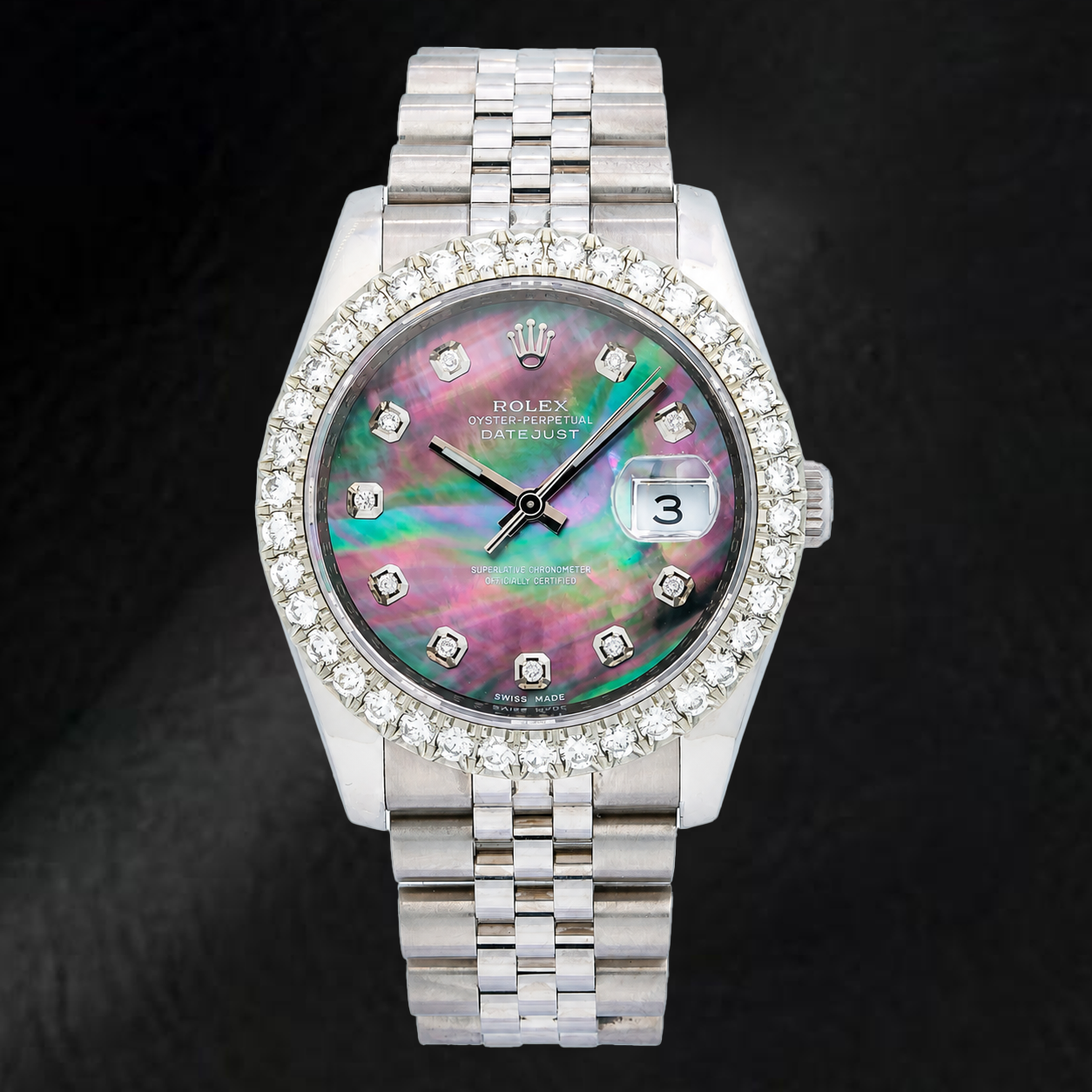 Rolex Datejust 116234 36 mm Orologio in Acciaio Inossidabile con Quadrante con Diamanti in Madreperla Nera