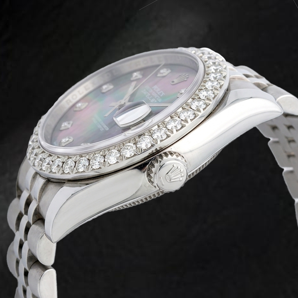 Rolex Datejust 116234 36 mm Orologio in Acciaio Inossidabile con Quadrante con Diamanti in Madreperla Nera