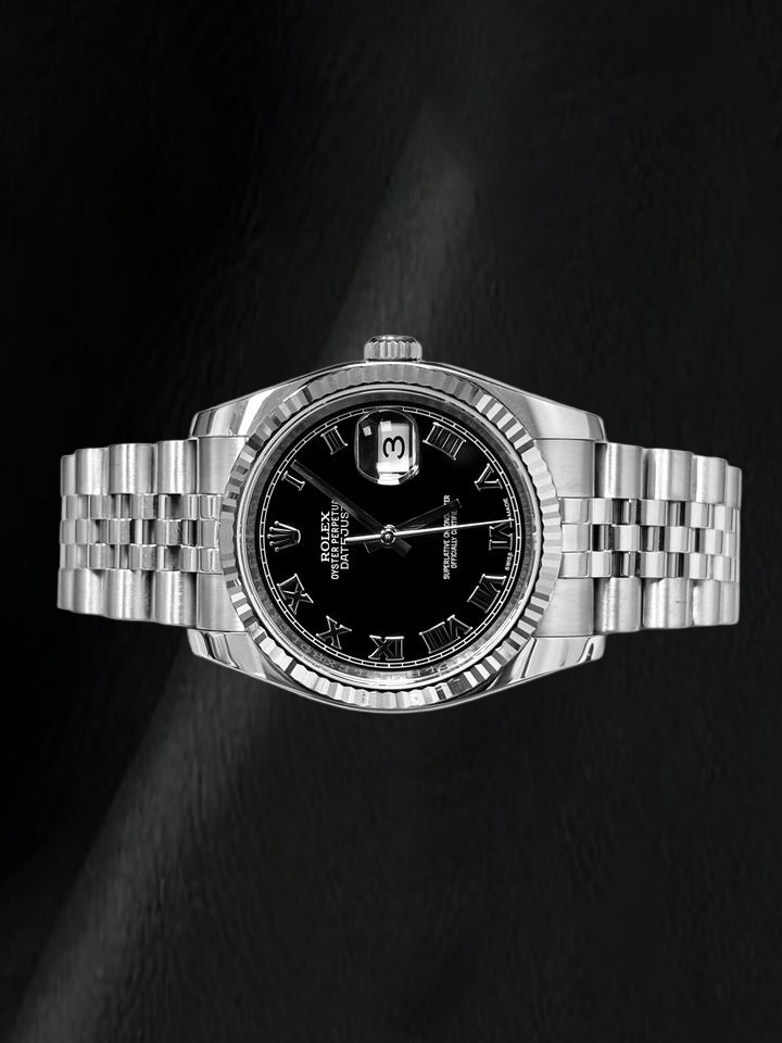 Orologio Rolex Datejust 116234 36 mm in Acciaio Inossidabile con Quadrante Nero con Numeri Romani
