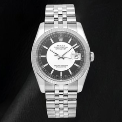 Rolex Datejust 116234 36 mm Orologio in Acciaio Inossidabile con Quadrante Tuxedo Nero con Indici a Bastone