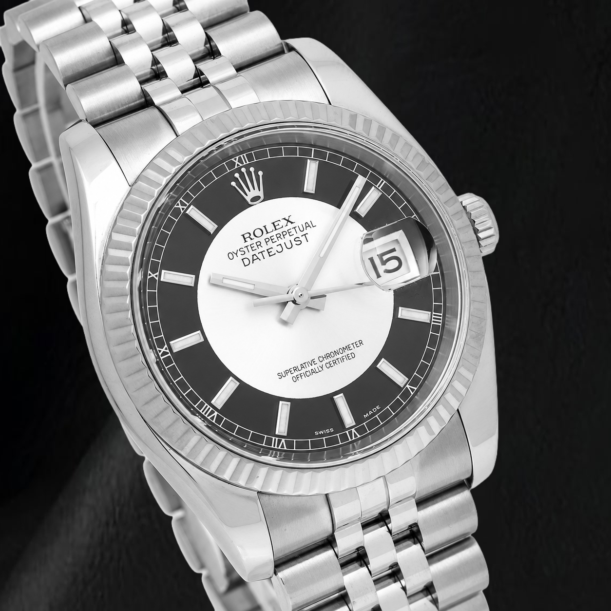 Rolex Datejust 116234 36 mm Orologio in Acciaio Inossidabile con Quadrante Tuxedo Nero con Indici a Bastone