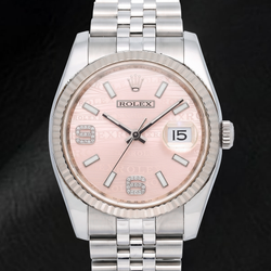 Rolex Datejust 116234 36mm Orologio in Acciaio Inossidabile con Quadrante con Diamanti Rosa a Onde e Numeri Arabi