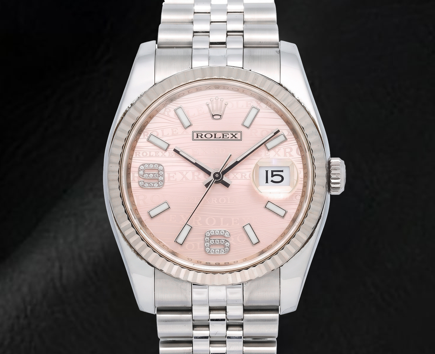 Rolex Datejust 116234 36mm Orologio in Acciaio Inossidabile con Quadrante con Diamanti Rosa a Onde e Numeri Arabi