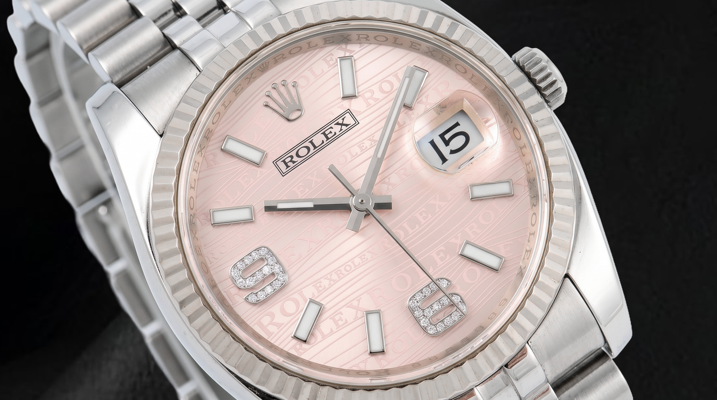 Rolex Datejust 116234 36mm Orologio in Acciaio Inossidabile con Quadrante con Diamanti Rosa a Onde e Numeri Arabi