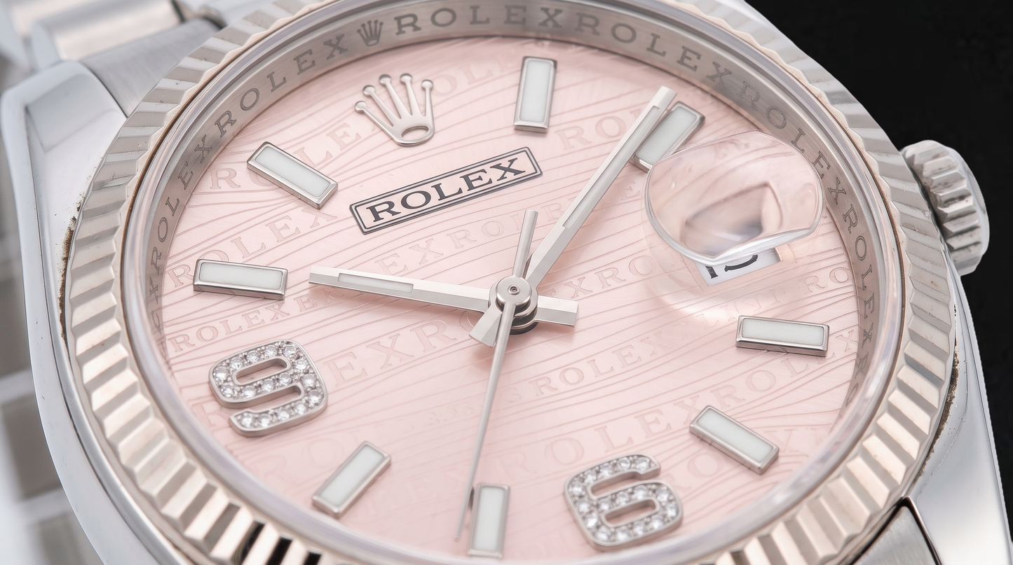 Rolex Datejust 116234 36mm Orologio in Acciaio Inossidabile con Quadrante con Diamanti Rosa a Onde e Numeri Arabi