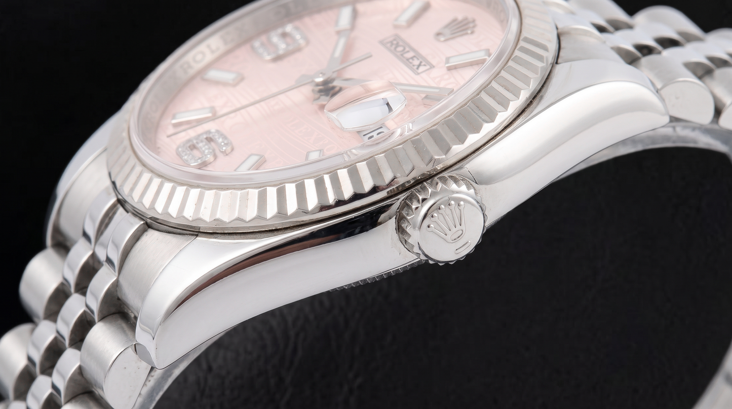 Rolex Datejust 116234 36mm Orologio in Acciaio Inossidabile con Quadrante con Diamanti Rosa a Onde e Numeri Arabi