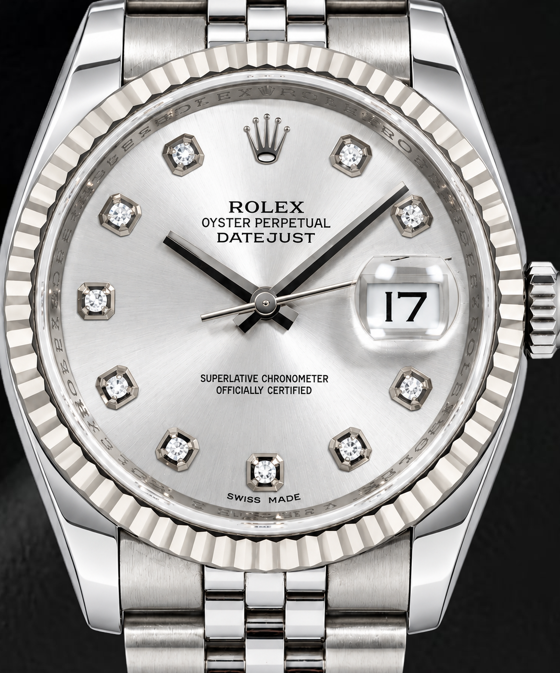 Orologio Rolex Datejust 116234 36 mm in Acciaio Inossidabile con Quadrante con Diamanti Argento