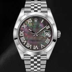 Rolex Datejust 126300 41 mm Orologio in Acciaio Inossidabile con Quadrante con Diamanti in Madreperla Nera e Numeri Romani