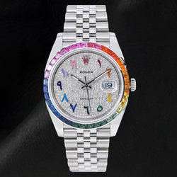 Orologio Rolex Datejust 126300 41mm Quadrante Pavé di Diamanti Numeri Arabi Arcobaleno Acciaio Inossidabile Bracciale Jubilee