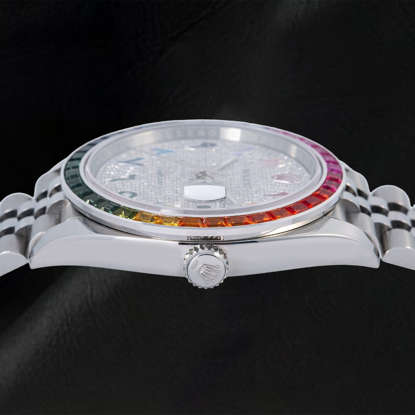 Orologio Rolex Datejust 126300 41mm Quadrante Pavé di Diamanti Numeri Arabi Arcobaleno Acciaio Inossidabile Bracciale Jubilee