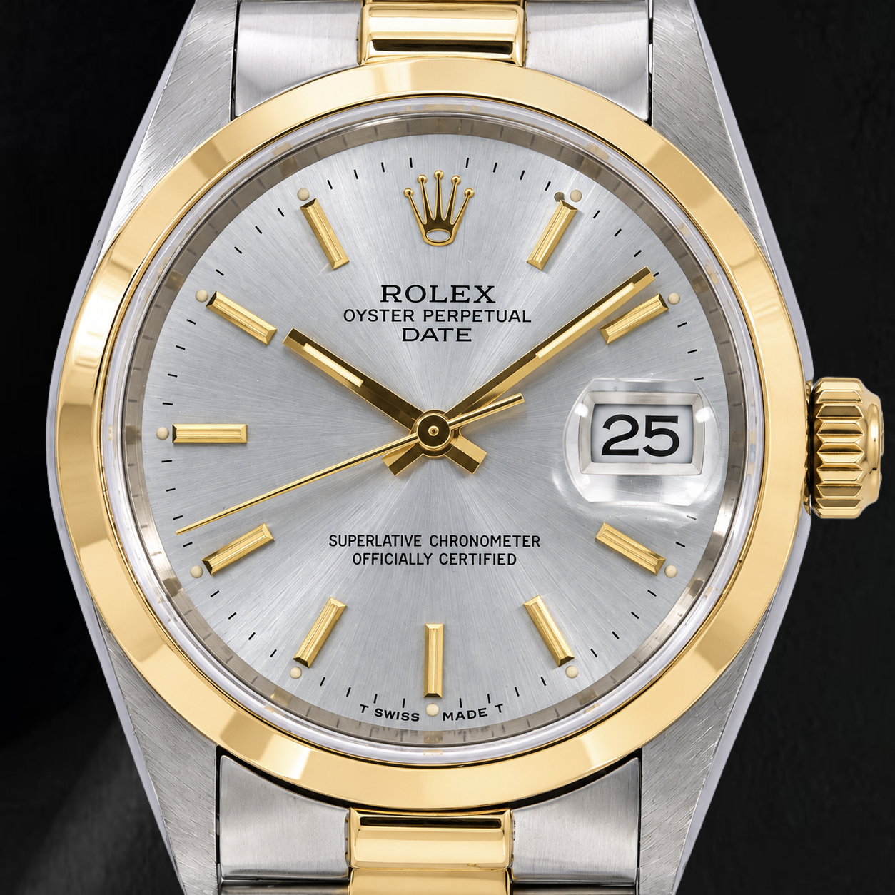 Rolex Datejust 15223 34 mm Orologio Bicolore Quadrante Argento con Indici a Bastone