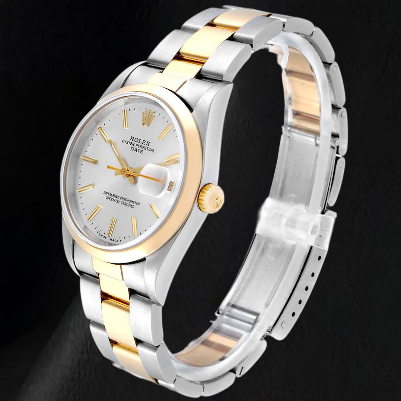 Rolex Datejust 15223 34 mm Orologio Bicolore Quadrante Argento con Indici a Bastone