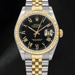 Rolex Datejust 16013 36 mm Orologio Bicolore con Quadrante Nero e Numeri Romani