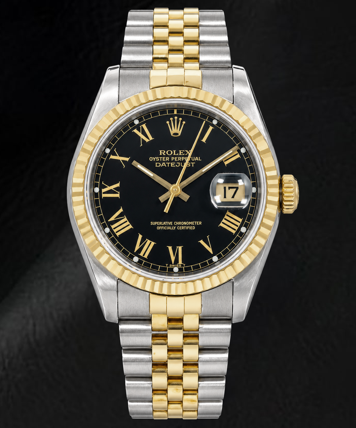 Rolex Datejust 16013 36 mm Orologio Bicolore con Quadrante Nero e Numeri Romani